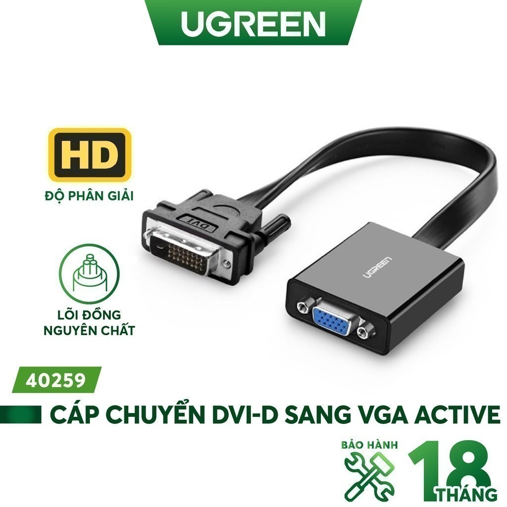 Cáp chuyển tín hiệu DVI-D sang VGA ACTIVE- dài 20CM - UGREEN 40259 (đen ...