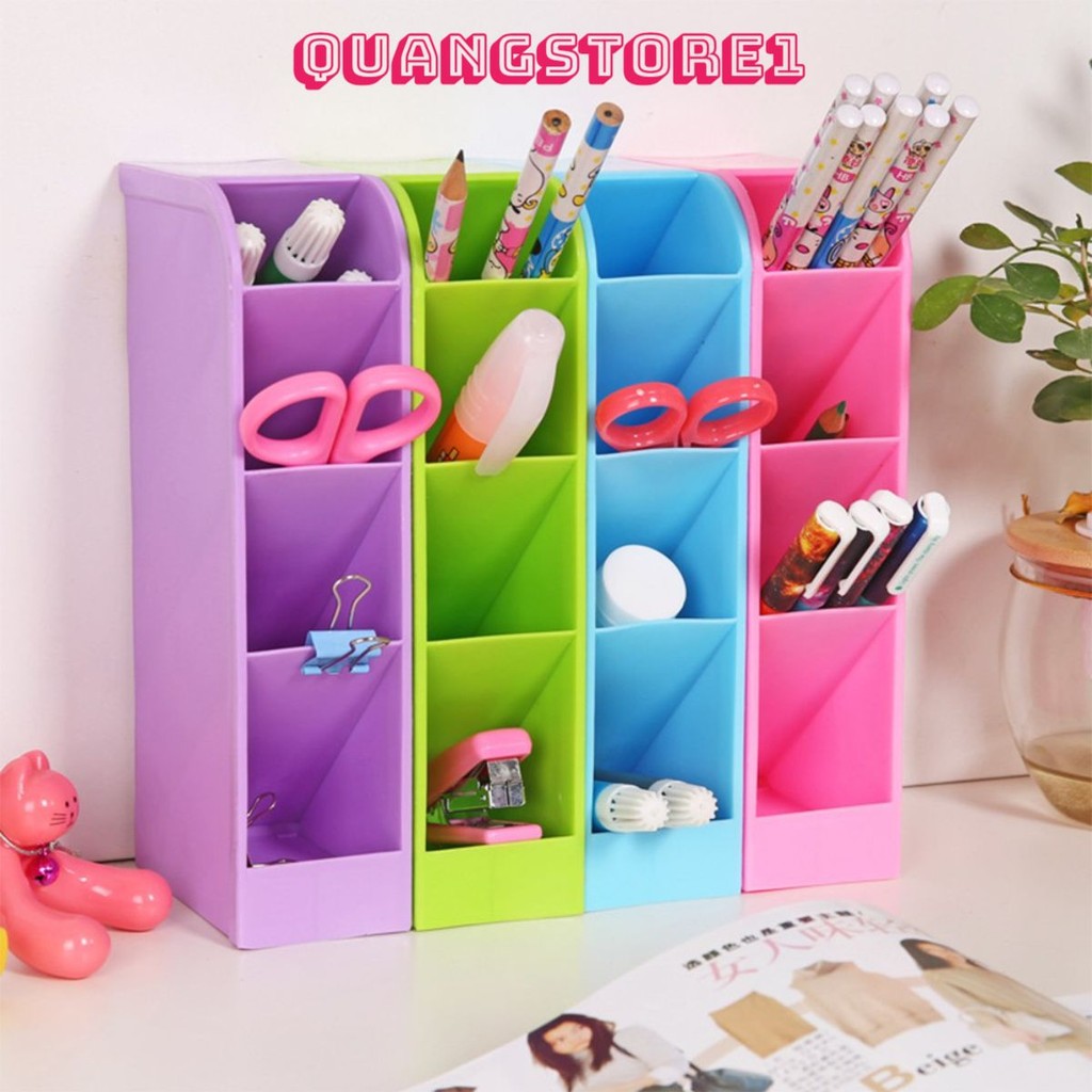 Giá Để Bút DÁNG CHÉO Thế Hệ Mới V6 - Khay Hũ Hộp Bút Để Bàn, Ống Đựng Đa Năng