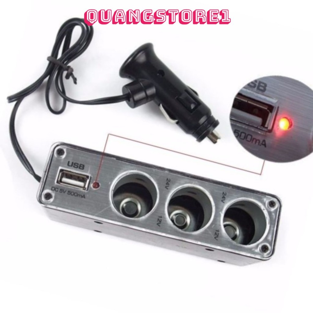 Bộ chia tẩu sạc ô tô YANTU 3 cổng tẩu - 2 cổng USB, có đèn led hiện thị điện áp- BH 12 tháng