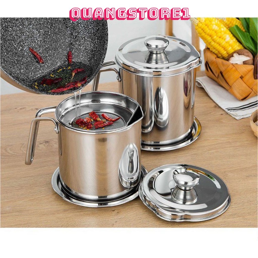 Ca lọc dầu đa năng inox tay cầm sáng bóng, Bình lọc dầu ăn , GIÁ LỌC cặn, Ca Lọc Dầu Ăn Cỡ Lớn Bằng Inox 304 # Cao Cấp