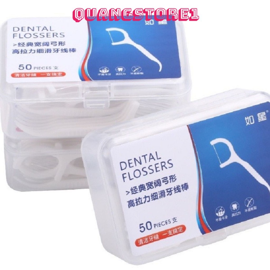 Dụng cụ Tăm chỉ nha khoa tiệt trùng hộp 50 cây , Chỉ Nha Khoa Hộp 50 Cái Vệ sinh răng miệng chân nướu chuyên dụng