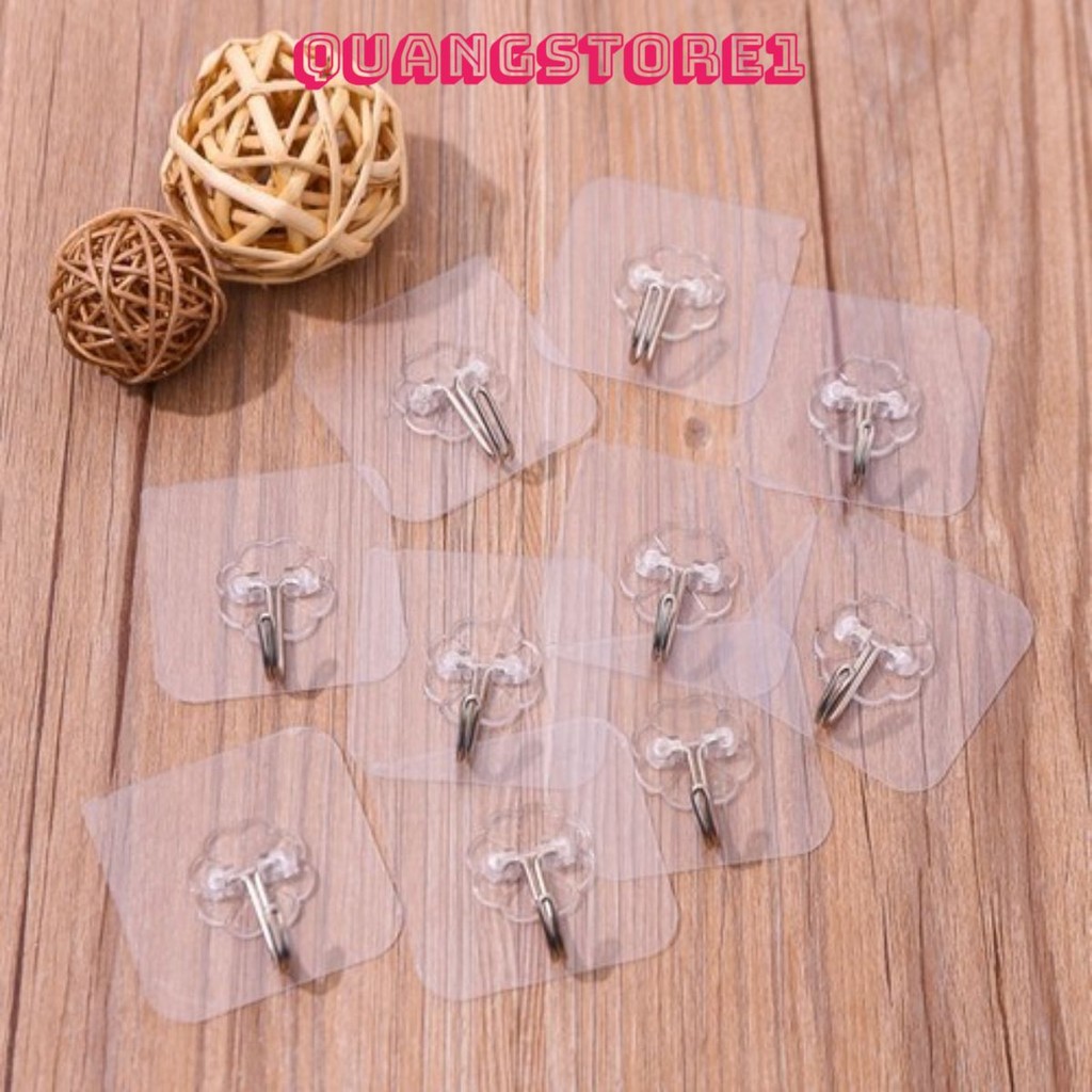 10 Móc Dán Tường Treo Đồ, Móc Treo Đồ Dán Tường Siêu Bám Dính Bền Bỉ Kiểu Dáng Trong Suốt Tiện Dụng 6x6cm - QUANGSTORE1