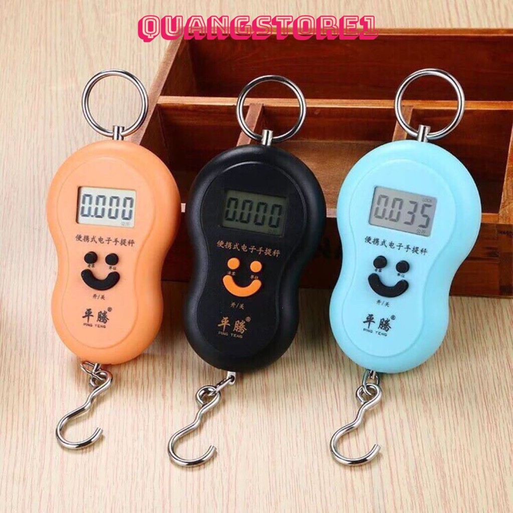 Cân Điện Tử Mini 50kg Cầm Tay Móc Treo Mặt Cười Dễ Thương Dùng Pin, Cân Ký Gam Cân Nặng Thực Phẩm Nhà Bếp 40kg Chính Xác