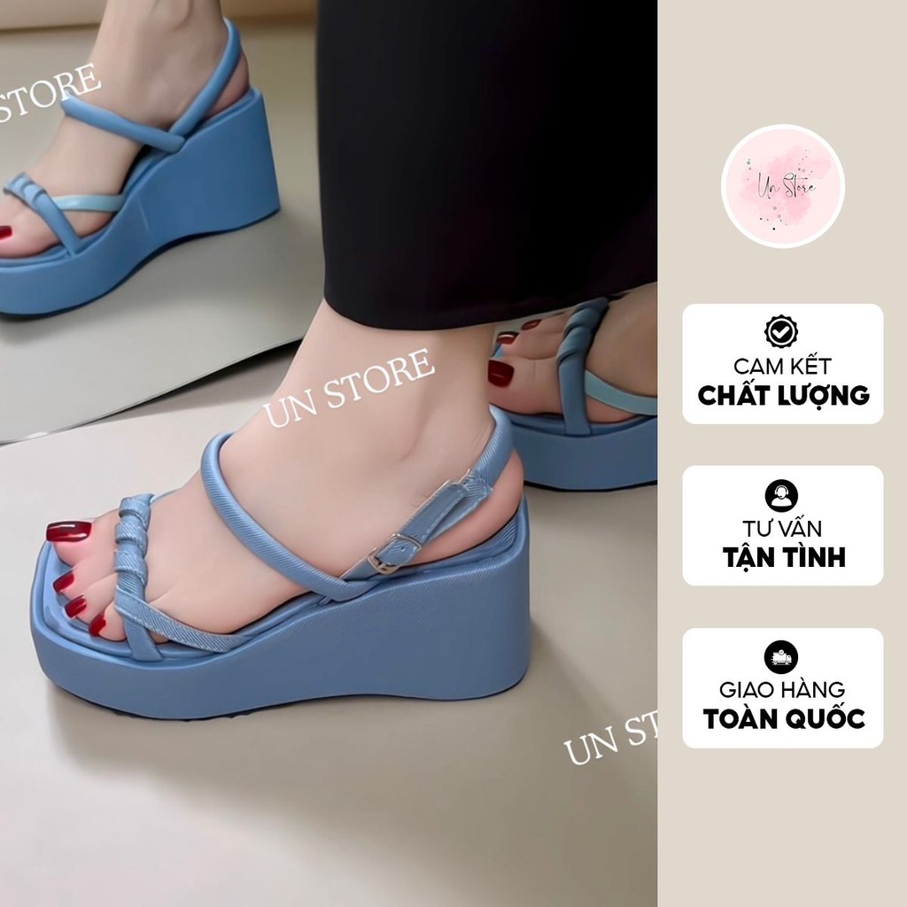 Dép đế xuồng nữ quai dây mảnh xoắn mềm cách điệu, giày quai hậu đế bánh mì cao 7phân UST040 Un Store