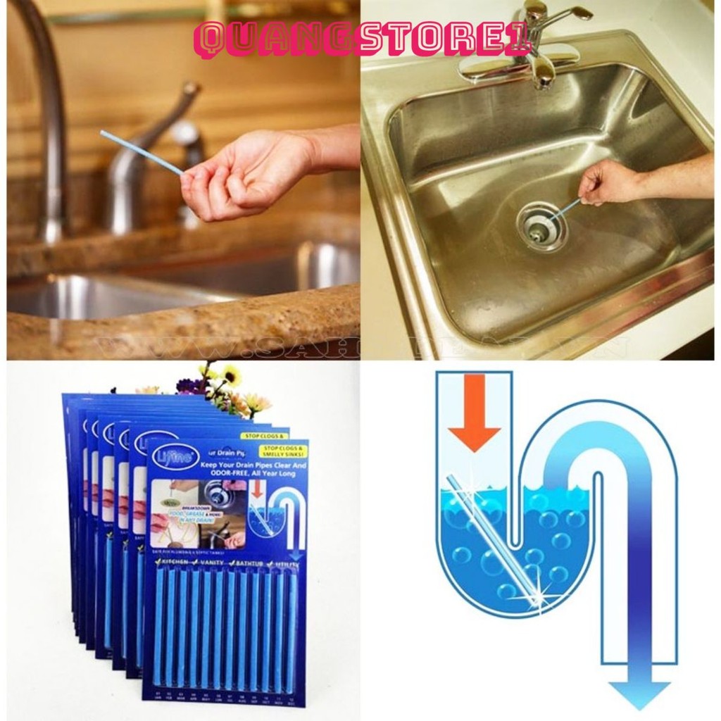 Vỉ 12 Que Thông Tắc Bồn Cầu - Bồn Rửa Chén - Bồn Rửa Mặt (1 Tháng Dùng 1 Que), Tiêu Rác, Cặn Bẩn