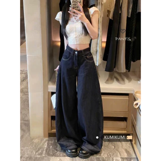 Quần Jean Ống Rộng, Quần Jean Ống Suông Nữ Dạo Phố Lưng Cao Cạp Quần Dài Chạm Đất Che Khuyết Điểm D129