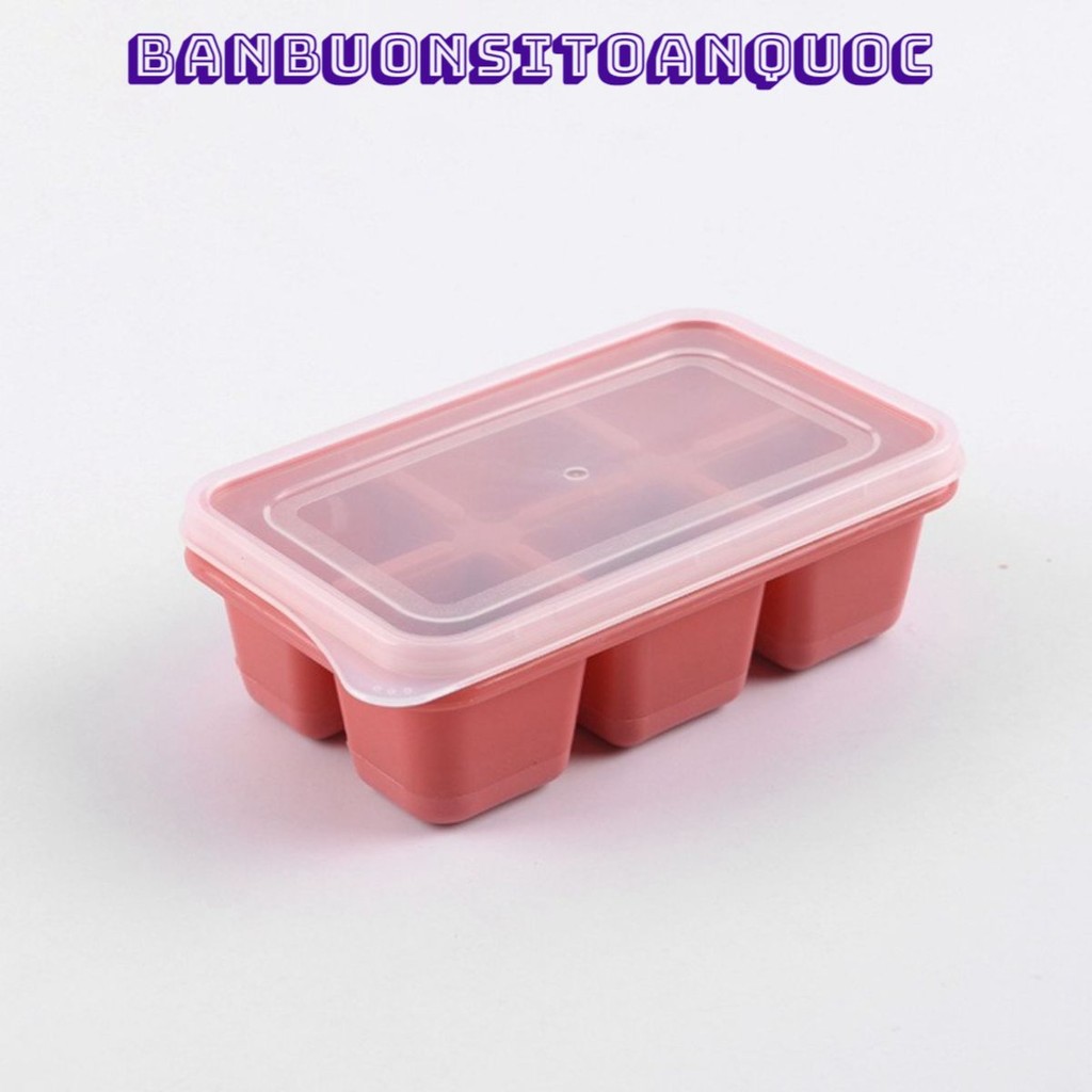Khay Silicone Làm Đá 6 Ô Có Nắp Tiện Lợi 🌺𝐁𝐀𝐍𝐁𝐔𝐎𝐍𝐒𝐈𝐓𝐎𝐀𝐍𝐐𝐔𝐎𝐂🌺 Khay Đựng Đá Tủ Lạnh, Làm Đá Thạch Kem Bảo Quản Chống Mùi