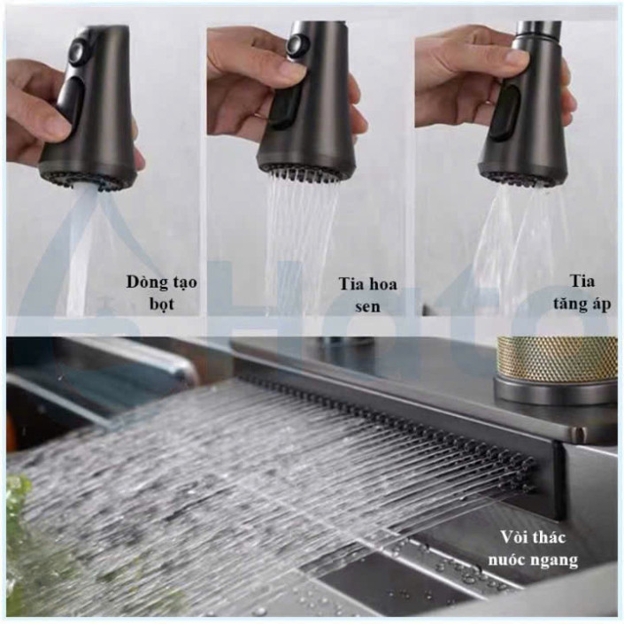 Chậu Rửa Bát 1 Hố Mart.home INOX SUS304 Cao Cấp Phủ Nano Kèm Vòi Thác Nước Thớt Khay Rửa Xiphong BH 10 Năm