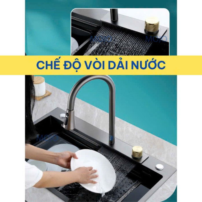 Chậu Rửa Bát 1 Hố Mart.home INOX SUS304 Cao Cấp Phủ Nano Kèm Vòi Thác Nước Thớt Khay Rửa Xiphong BH 10 Năm