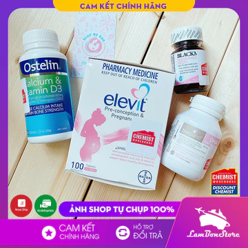 [Có Tem Chemist] COMBO BẦU ÚC - BỘ TỨ Vitamin Úc - ELEVIT bầu, CANXI bầu Ostelin, DHA bầu Bioisland, SẮT bầu Blackmores