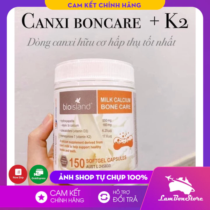 Viên uống Canxi sữa cho người lớn, Canxi hữu cơ, Canxi Bone Care Bioisland 150 viên - Úc