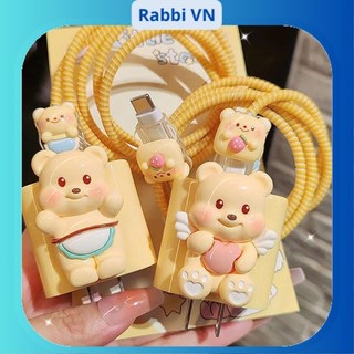 [Gấu Vàng] Bộ phụ kiện bảo vệ củ sạc và cáp sạc cho iphone PD18/20W bằng silicon cao cấp RABBI