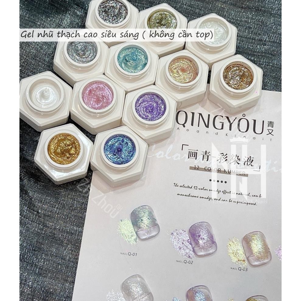Gel Thạch cao Ngọc trai Qingyou, nhũ khô đủ màu trang trí móng , gel thạch cao màu lẻ