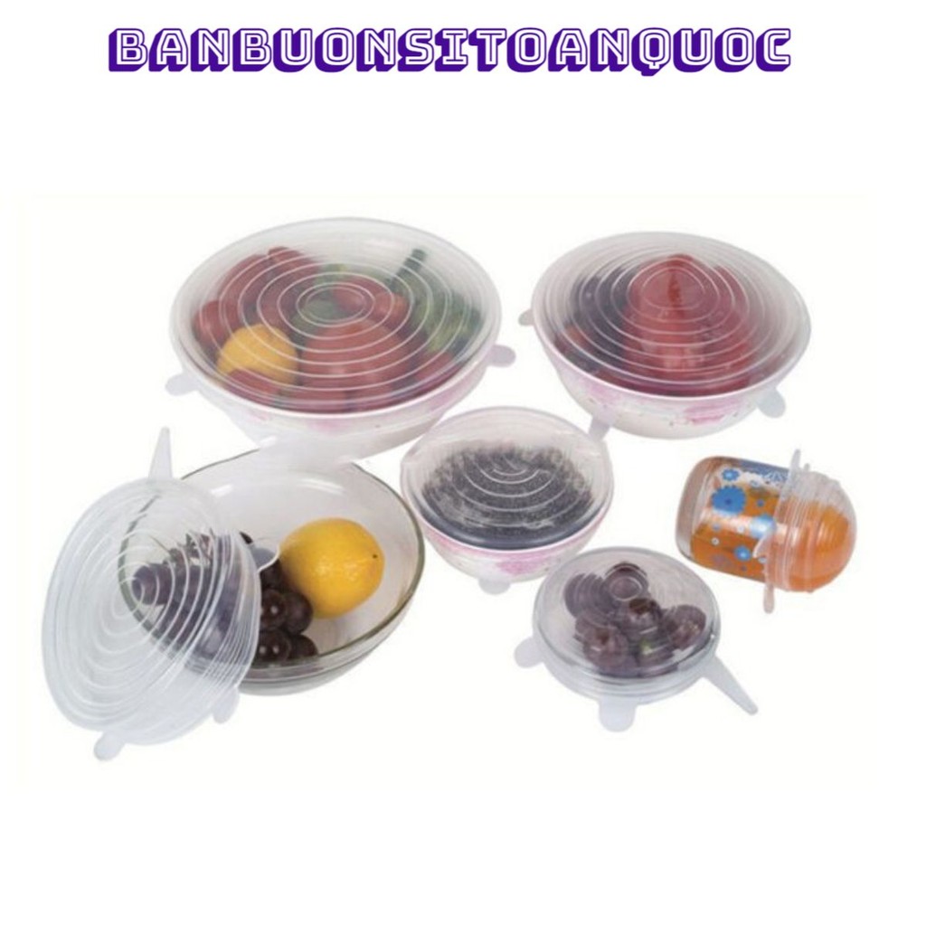 Nắp Đậy Thực Phẩm 🌺𝐁𝐀𝐍𝐁𝐔𝐎𝐍𝐒𝐈𝐓𝐎𝐀𝐍𝐐𝐔𝐎𝐂🌺 Combo Set 6 Nắp Đậy Thực Phẩm Silicon Siêu Dai