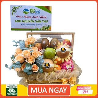 [ HOẢ TỐC ] [ 20/10 ] Giỏ quà tặng trái cây kèm bông BT160 - tặng kèm túi và in bảng theo nhu cầu