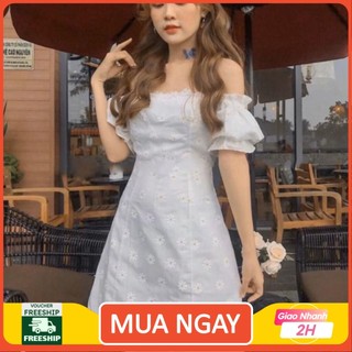 [ BAO ĐẸP NHƯ HÌNH] đầm hoa cúc trắng cổ vuông tay phồng ⚡VIDEO THẬT ⚡HÀNG SẴN DSRT1199