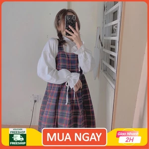 sét yếm carô áo trắng tay nơ⚡CÓ HÌNH THẬT ⚡HÀNG SẴN SYQ684