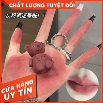 Son môi móc khóa hình gấu rất dị ARTVALUE,lên red color nâu đất hồng đất cam đào cực xinh