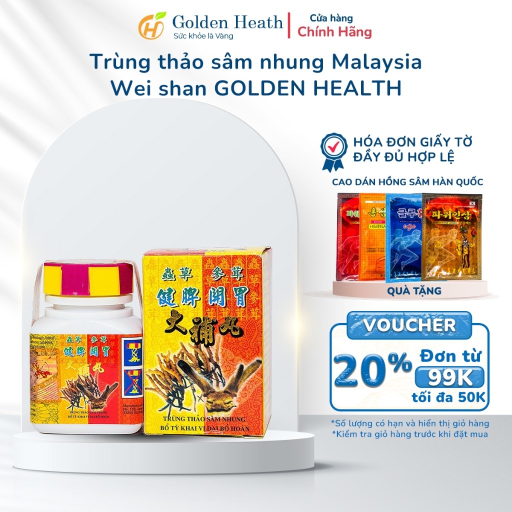 Trùng thảo sâm nhung Malaysia Wei shan GOLDEN HEALTH bồi bổ cơ thể kích ...