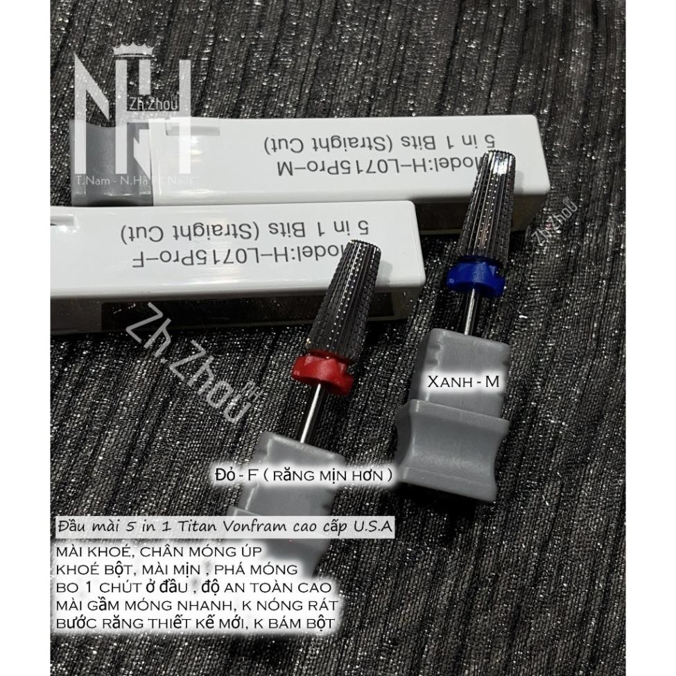 đầu mài mỹ 5 in 1 mài móng tay nail, đầu mài gel, mài phá bột, đầu mài cao cấp