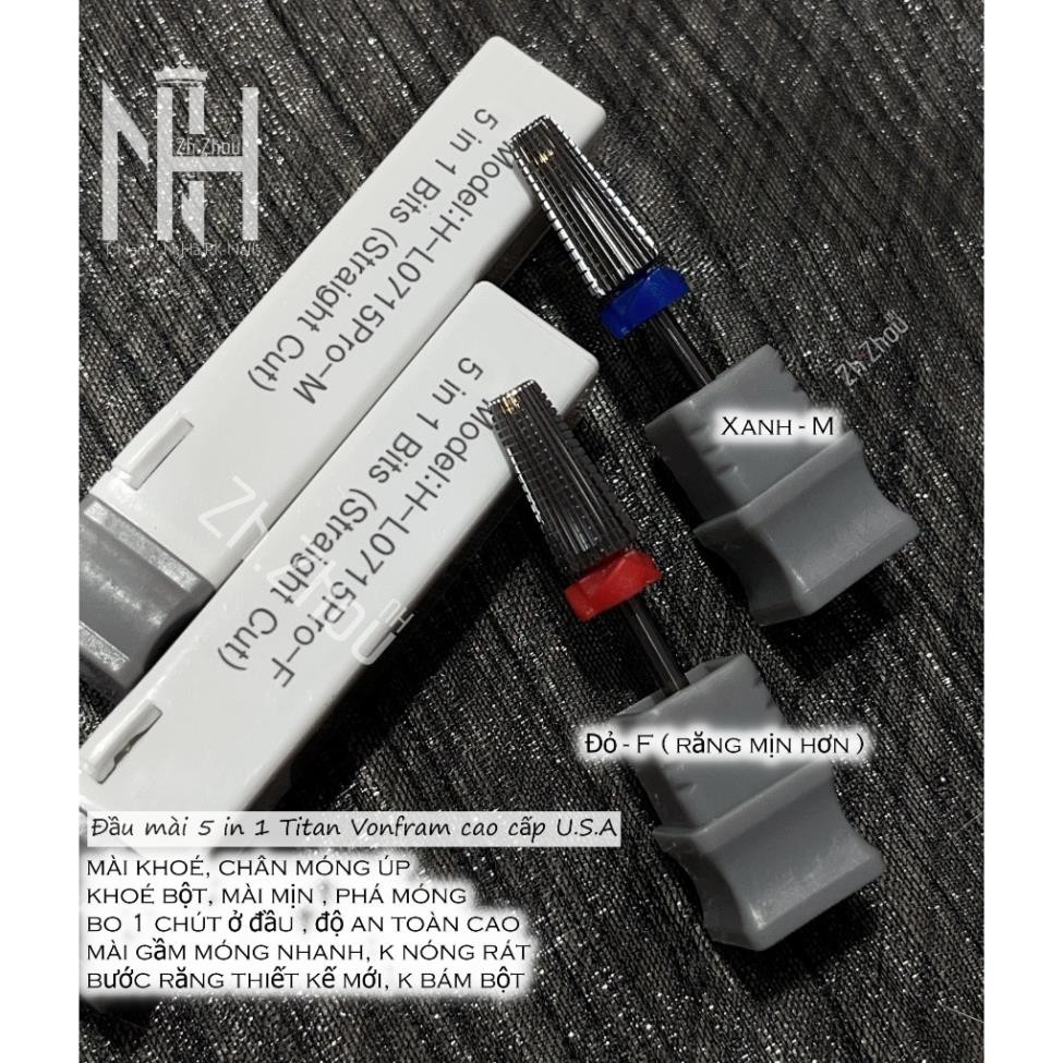 đầu mài mỹ 5 in 1 mài móng tay nail, đầu mài gel, mài phá bột, đầu mài cao cấp