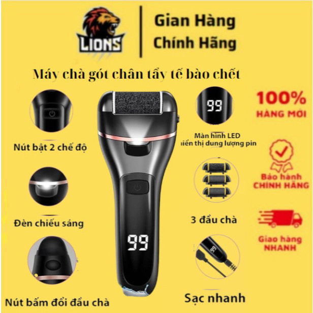 Máy chà gót chân tẩy tế bào chết 3 đầu mài 2 chế độ cao cấp, máy mài gót chân đa năng tặng kèm bộ phụ kiện 10 món ntt95