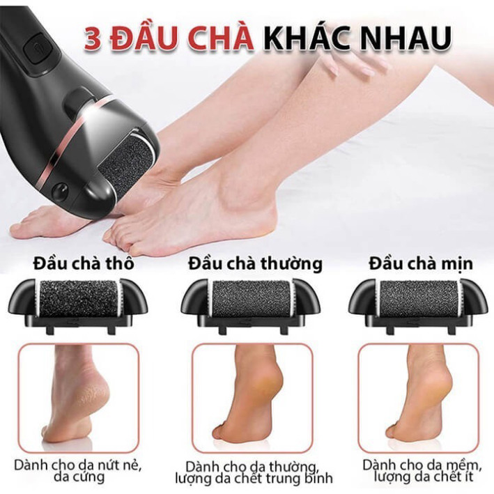 Máy chà gót chân tẩy tế bào chết 3 đầu mài 2 chế độ cao cấp, máy mài gót chân đa năng tặng kèm bộ phụ kiện 10 món ntt95