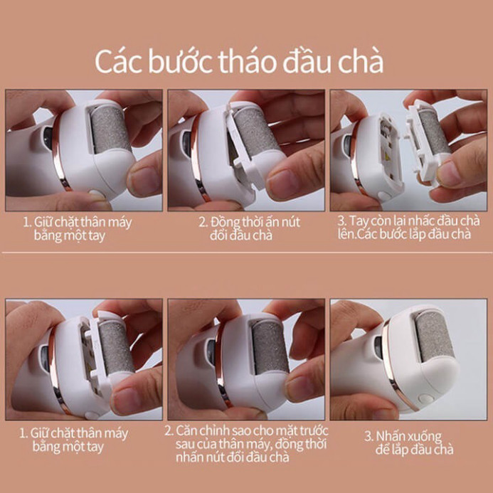 Máy chà gót chân tẩy tế bào chết 3 đầu mài 2 chế độ cao cấp, máy mài gót chân đa năng tặng kèm bộ phụ kiện 10 món ntt95