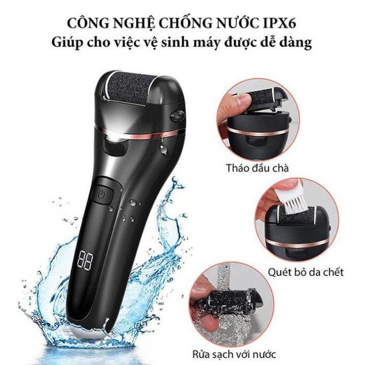 Máy chà gót chân tẩy tế bào chết 3 đầu mài 2 chế độ cao cấp, máy mài gót chân đa năng tặng kèm bộ phụ kiện 10 món ntt95