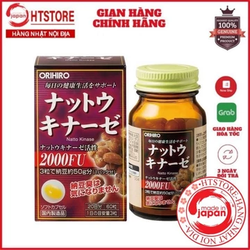 [Orihiro] Viên uống Nattokinase Orihio 2000FU 60 viên Nhật Bản - Phòng chống đột quỵ, tai biến