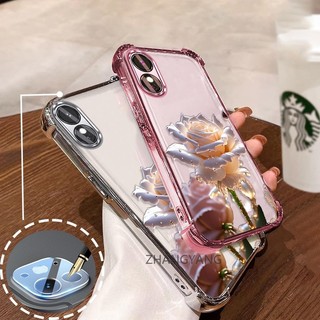 [Có Phim Ống Kính] Ốp Lưng Cho OPPO reno 8T 4G reno 8T 5G TPU Silicon Mạ Điện Chống Rơi Vỏ Điện Thoại Hoạt Hình Pha Lê Hoa Hồng Thiết Kế Vỏ Mềm Điện Thoại
