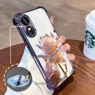 [Có Phim Ống Kính] Ốp Lưng Cho OPPO reno 8T 4G reno 8T 5G TPU Silicon Mạ Điện Chống Rơi Vỏ Điện Thoại Hoạt Hình Pha Lê Hoa Hồng Thiết Kế Vỏ Mềm Điện Thoại