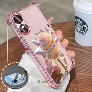 [Có Phim Ống Kính] Ốp Lưng Cho OPPO reno 8T 4G reno 8T 5G TPU Silicon Mạ Điện Chống Rơi Vỏ Điện Thoại Hoạt Hình Pha Lê Hoa Hồng Thiết Kế Vỏ Mềm Điện Thoại