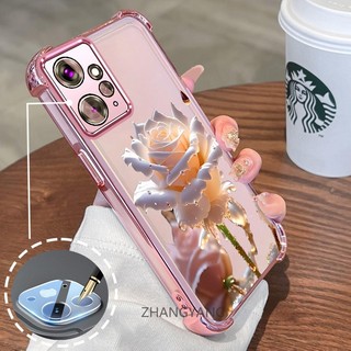 [Có Phim Ống Kính] Ốp Lưng Cho Redmi Note 12 4G TPU Silicon Mạ Điện Chống Rơi Vỏ Điện Thoại Hoạt Hình Pha Lê Hoa Hồng Thiết Kế Vỏ Mềm Điện Thoại