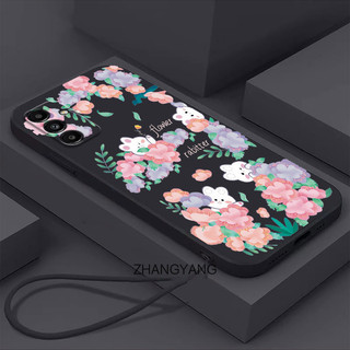 Ốp điện thoại Samsung A14 A24 A15 Vỏ mềm TPU hình thỏ hoa để gửi dây buộc