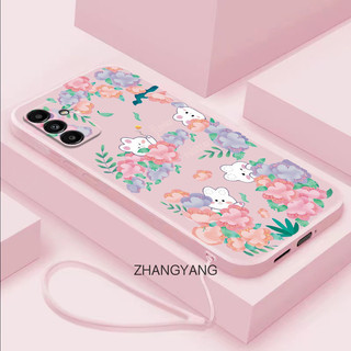 Ốp điện thoại Samsung A14 A24 A15 Vỏ mềm TPU hình thỏ hoa để gửi dây buộc
