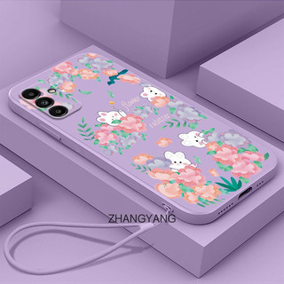 Ốp điện thoại Samsung A14 A24 A15 Vỏ mềm TPU hình thỏ hoa để gửi dây buộc