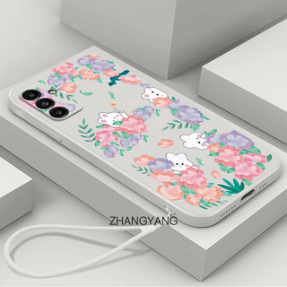 Ốp điện thoại Samsung A14 A24 A15 Vỏ mềm TPU hình thỏ hoa để gửi dây buộc