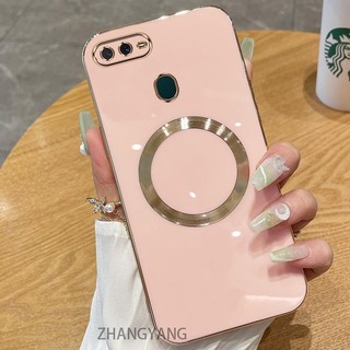 Ốp điện thoại TPU silicon mạ điện cho OPPO A5S A12 A7 F9 với vỏ mềm hút từ tính đơn giản và ống kính chống rơi