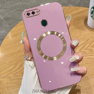 Ốp điện thoại TPU silicon mạ điện cho OPPO A5S A12 A7 F9 với vỏ mềm hút từ tính đơn giản và ống kính chống rơi