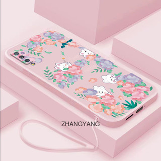 Ốp lưng Samsung A7 2018 A50 A50S A30S A70 A750 Ốp điện thoại TPU cạnh thẳng Vỏ mềm họa tiết thỏ hoa để gửi dây buộc