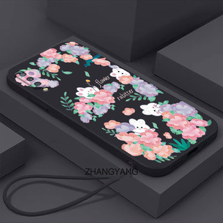 Ốp lưng Samsung A7 2018 A50 A50S A30S A70 A750 Ốp điện thoại TPU cạnh thẳng Vỏ mềm họa tiết thỏ hoa để gửi dây buộc
