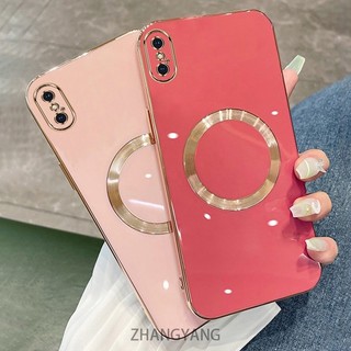 Ốp lưng iPhone X XS XR XS MAX Vỏ điện thoại TPU silicon mạ điện với vỏ mềm hút từ tính đơn giản và ống kính chống rơi