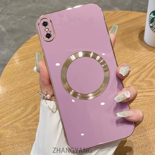 Ốp lưng iPhone X XS XR XS MAX Vỏ điện thoại TPU silicon mạ điện với vỏ mềm hút từ tính đơn giản và ống kính chống rơi