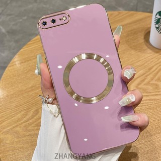 Ốp điện thoại TPU silicon mạ điện cho iPhone 7 plus 8 plus 6 plus 6s với vỏ mềm hút từ tính đơn giản và ống kính chống rơi