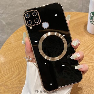 Ốp lưng Realme C15 C12 C25 C25 Narzo 30A Vỏ điện thoại TPU silicon mạ điện với vỏ mềm hút từ tính đơn giản và ống kính chống rơi