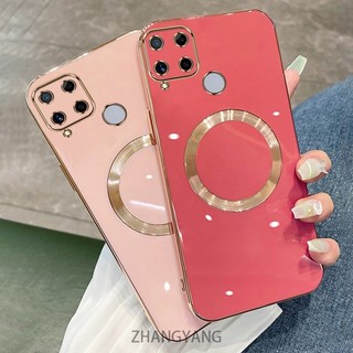 Ốp lưng Realme C15 C12 C25 C25 Narzo 30A Vỏ điện thoại TPU silicon mạ điện với vỏ mềm hút từ tính đơn giản và ống kính chống rơi
