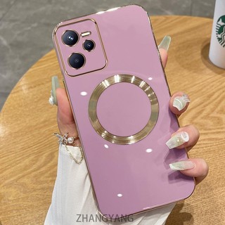 Ốp lưng Realme C35 Vỏ điện thoại TPU silicon mạ điện với vỏ mềm hút từ tính đơn giản và ống kính chống rơi
