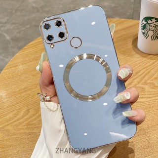 Ốp lưng Realme C15 C12 C25 C25 Narzo 30A Vỏ điện thoại TPU silicon mạ điện với vỏ mềm hút từ tính đơn giản và ống kính chống rơi