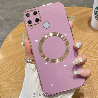 Ốp lưng Realme C15 C12 C25 C25 Narzo 30A Vỏ điện thoại TPU silicon mạ điện với vỏ mềm hút từ tính đơn giản và ống kính chống rơi